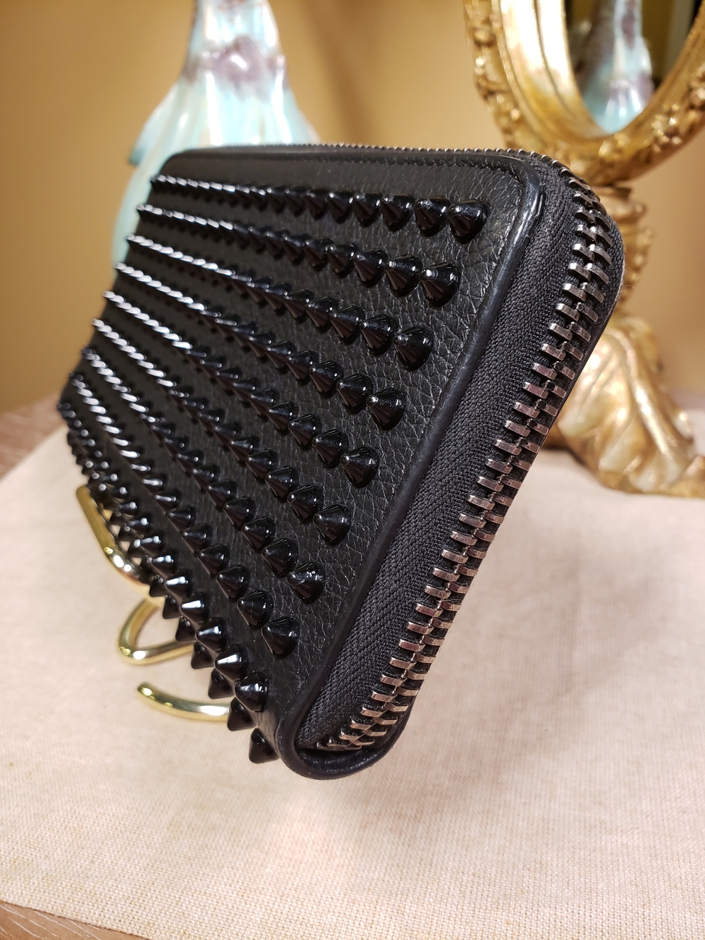 Christian Louboutin Black Studded Zip Wallet with Black Spikes EUC - Picture 4 of 16